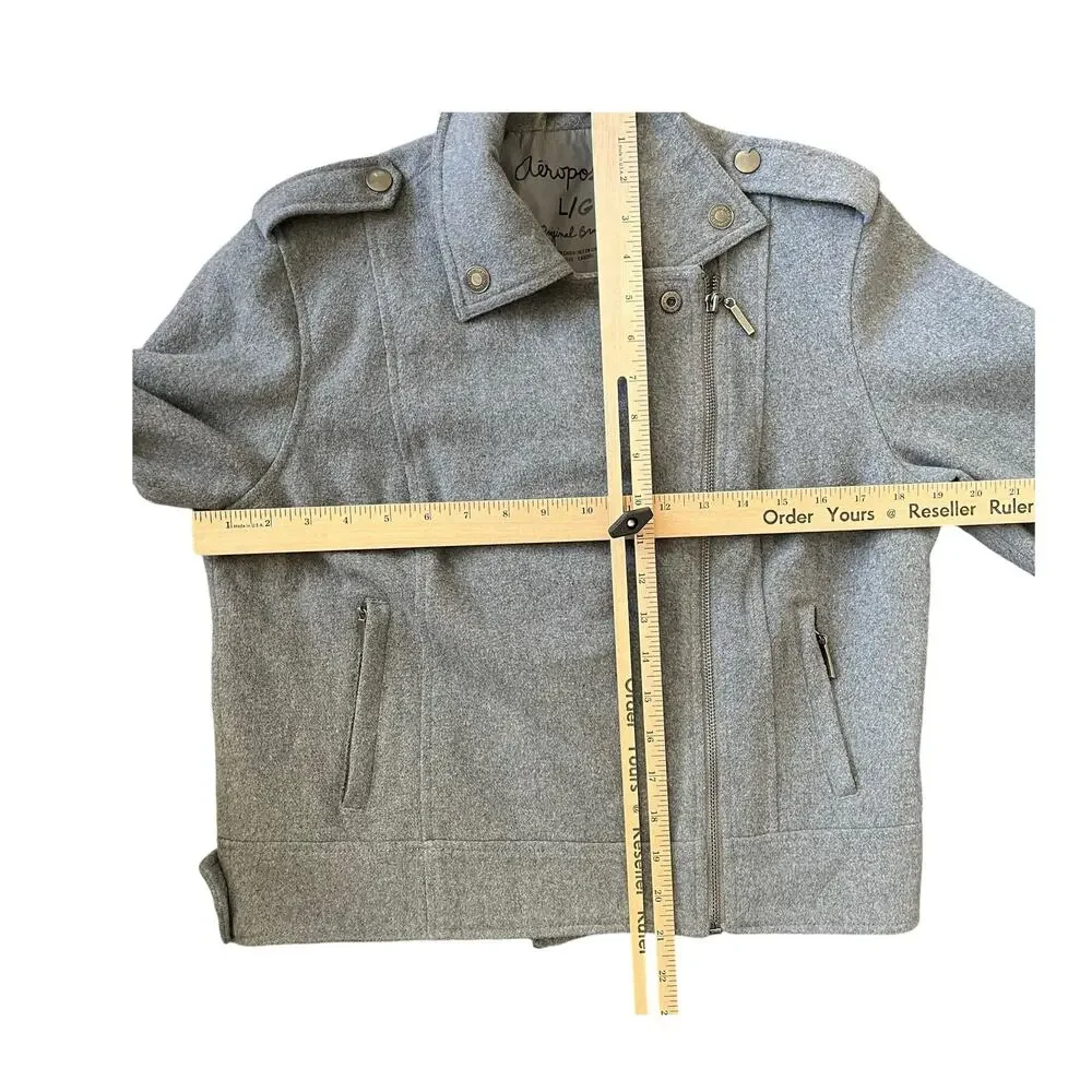 Aeropostale Moto Jacket Women's Size L Large Gray Wool Blend Lined